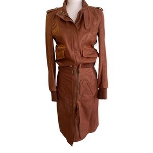 Bally Genuine Red Leather Skirt & Pilot’s Jacket